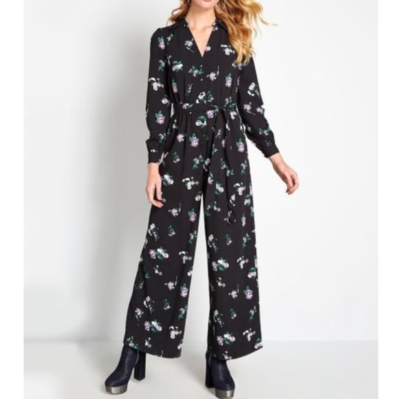 Modcloth Pants - NWT - Black Floral Jumpsuit MODCLOTH
